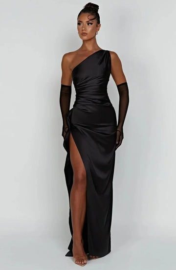 Vestido de Noche Mujer - Corte Asimétrico - Abertura Lateral - Entallado Elegante