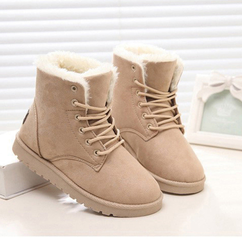 Botas de nieve para mujer, cortas, cálidas, con tacón plano