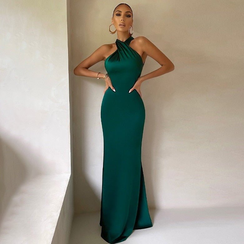 Vestido de Noche Mujer - Largo hasta el Suelo - Escote Halter Asimétrico Elegante